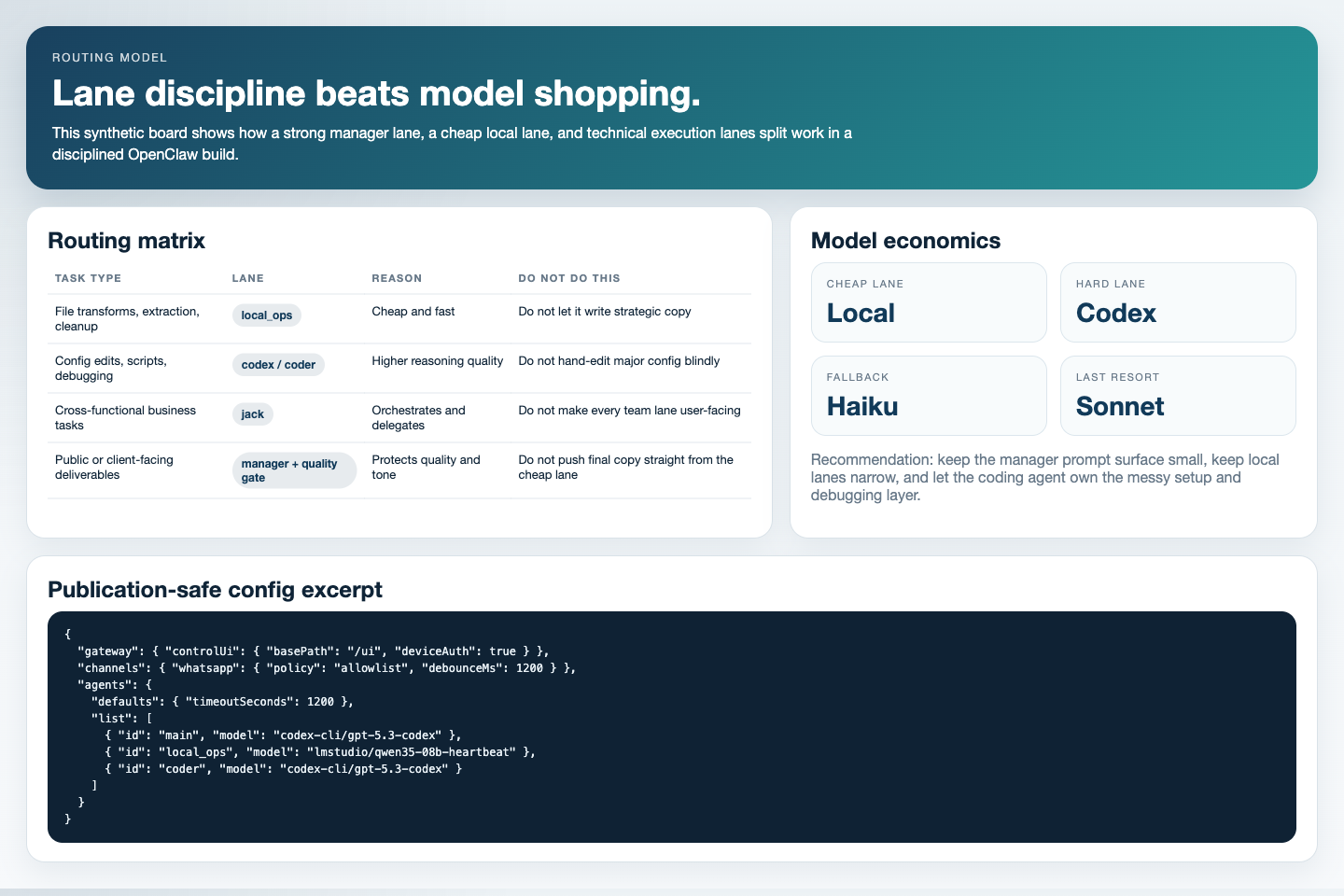 An anonymized OpenClaw routing board.